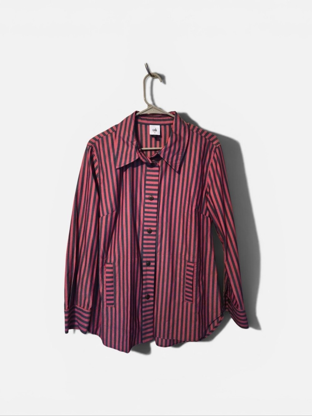 CAbi Vertical Striped Button-Down in Red and Blue